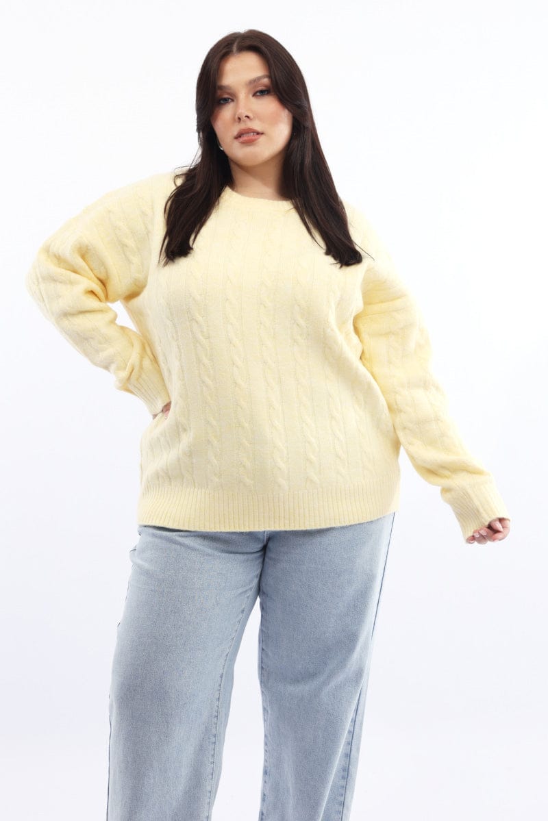 Yellow Knit Jumper Long Sleeve Cable for YouandAll Fashion