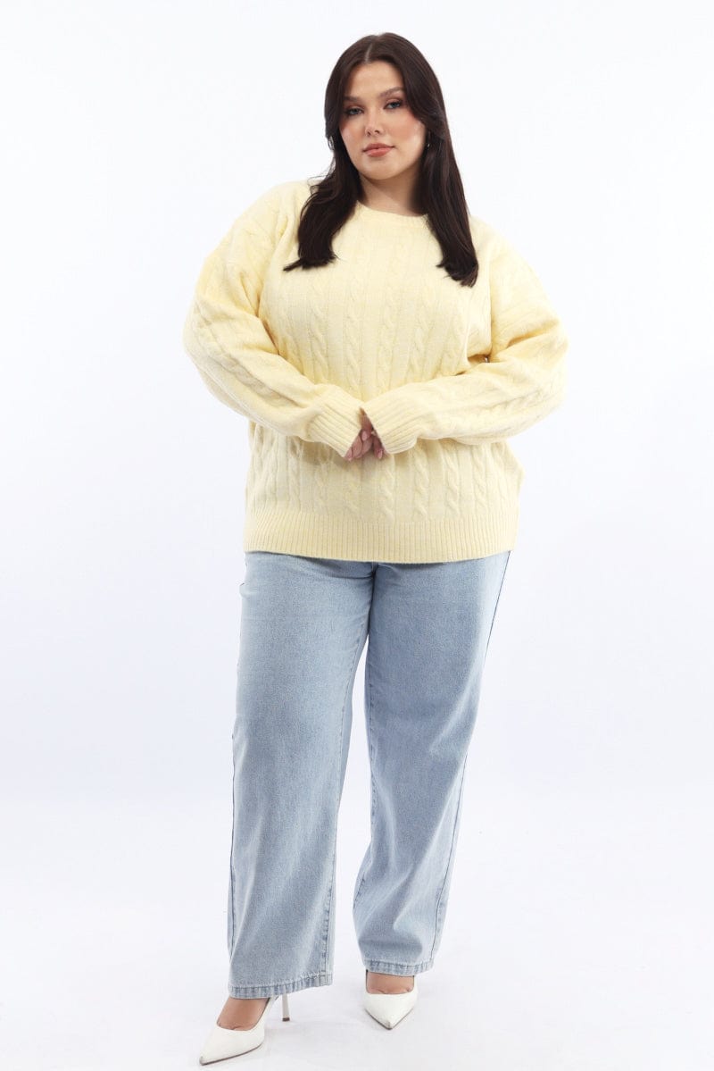 Yellow Knit Jumper Long Sleeve Cable for YouandAll Fashion