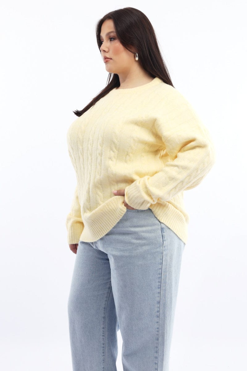 Yellow Knit Jumper Long Sleeve Cable for YouandAll Fashion