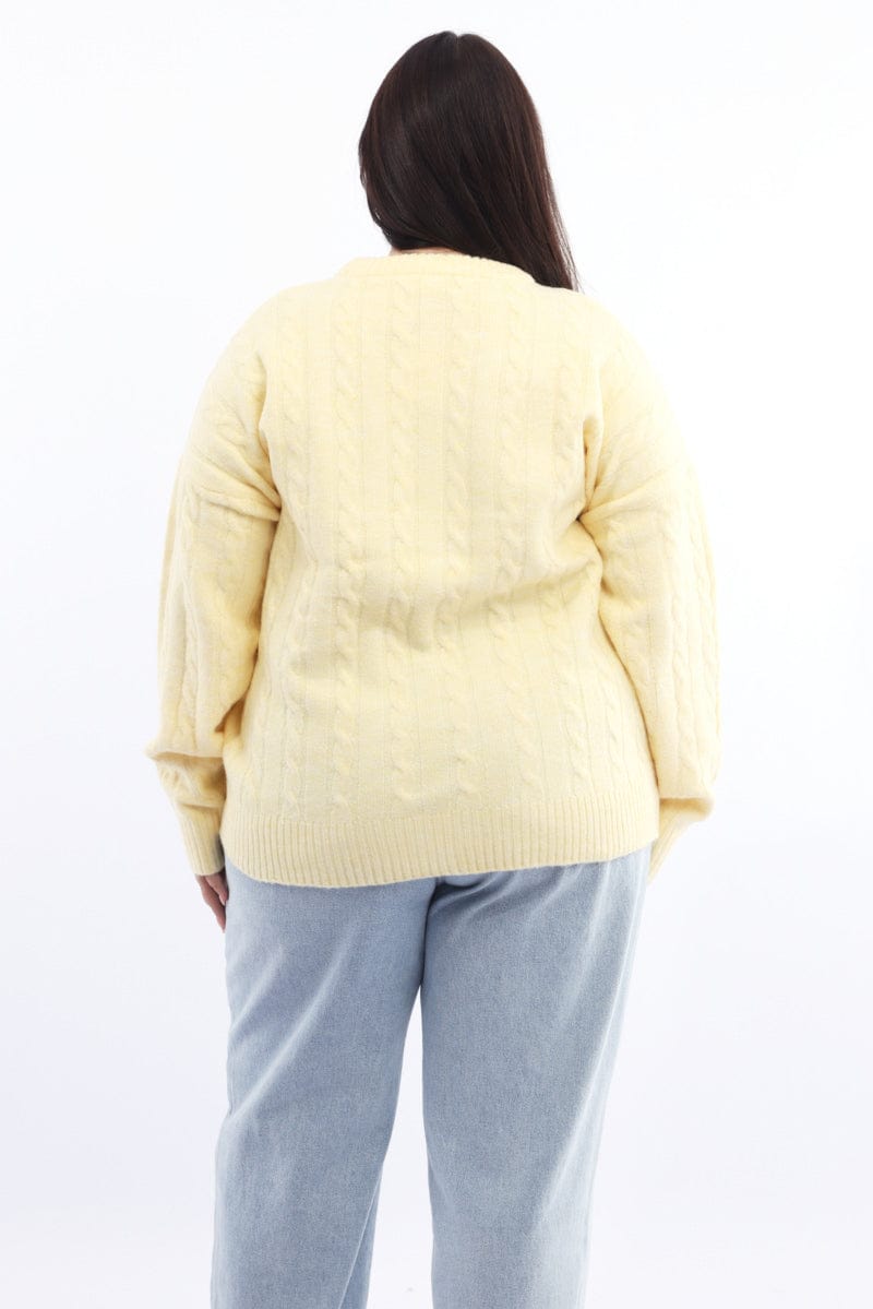 Yellow Knit Jumper Long Sleeve Cable for YouandAll Fashion