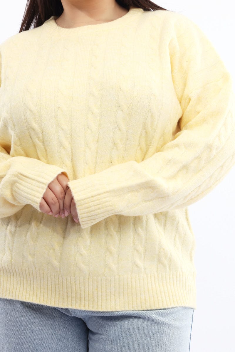 Yellow Knit Jumper Long Sleeve Cable for YouandAll Fashion