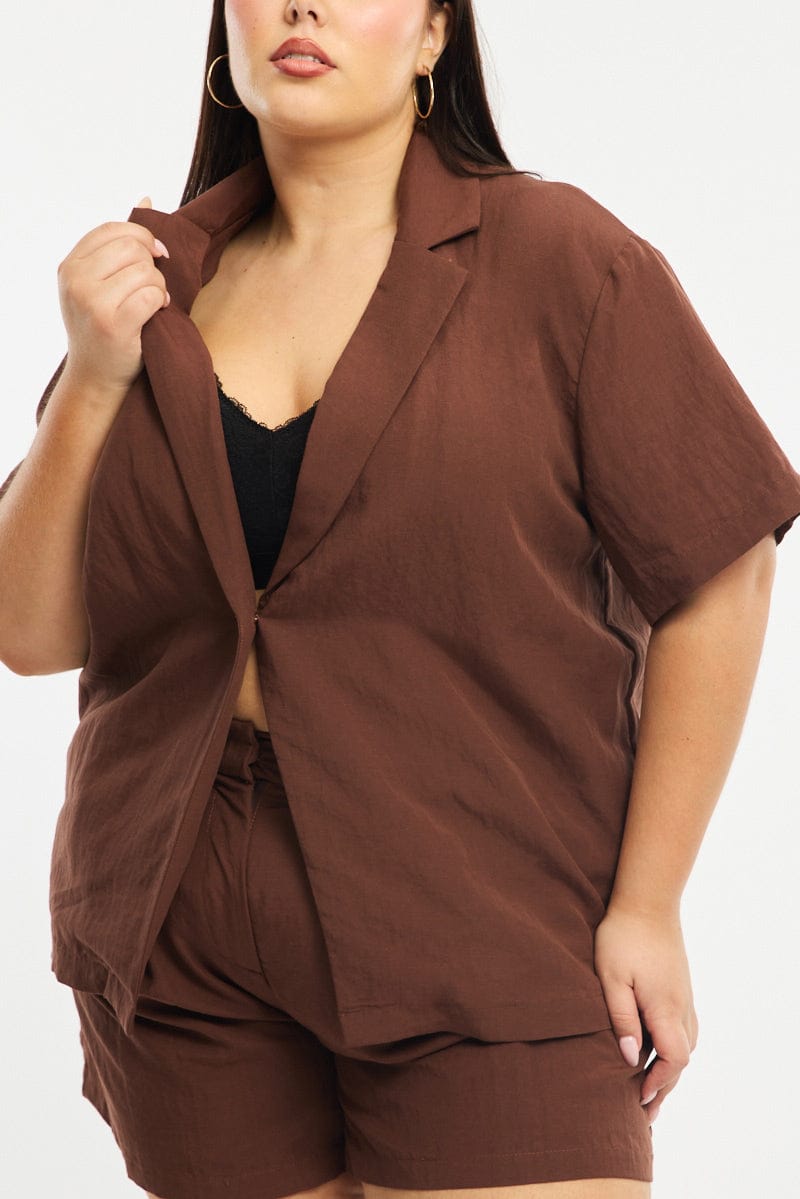 Brown Jacket Short Sleeve for YouandAll Fashion