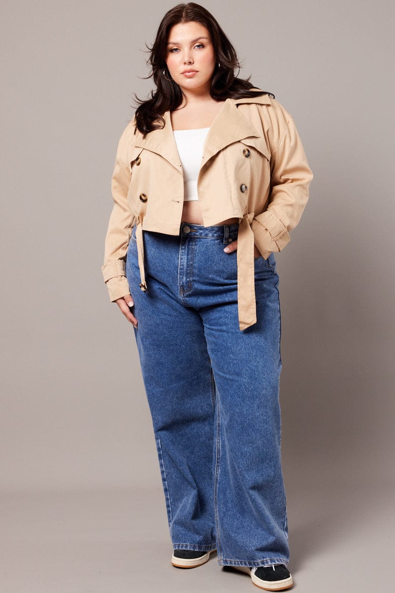 Beige Crop Trench Coat for YouandAll Fashion