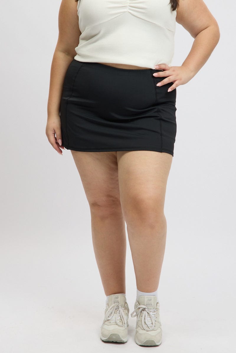 Black Front Split Tennis Skort Skirt for YouandAll Fashion