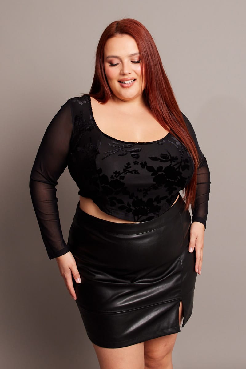 Black Crop Top Long Sleeve Mesh for YouandAll Fashion