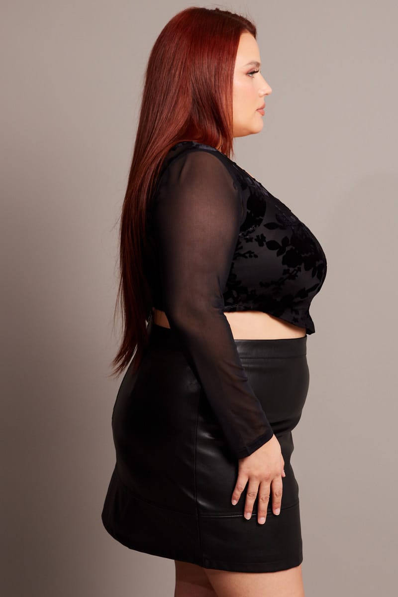 Black Crop Top Long Sleeve Mesh for YouandAll Fashion