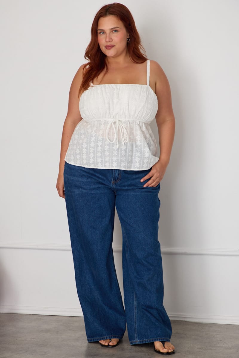 White Cami Top Sleeveless Babydoll Broidery Eyelet for YouandAll Fashion