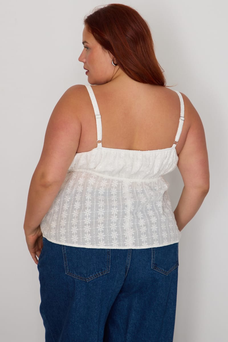 White Cami Top Sleeveless Babydoll Broidery Eyelet for YouandAll Fashion