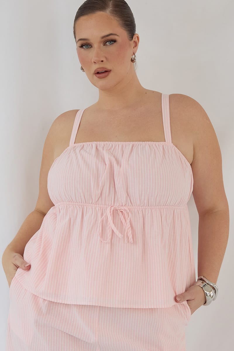 Pink Stripe Babydoll Cami Top for YouandAll Fashion