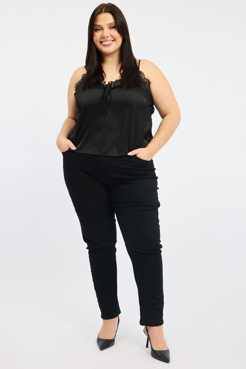 Black Satin Cami Top for YouandAll Fashion