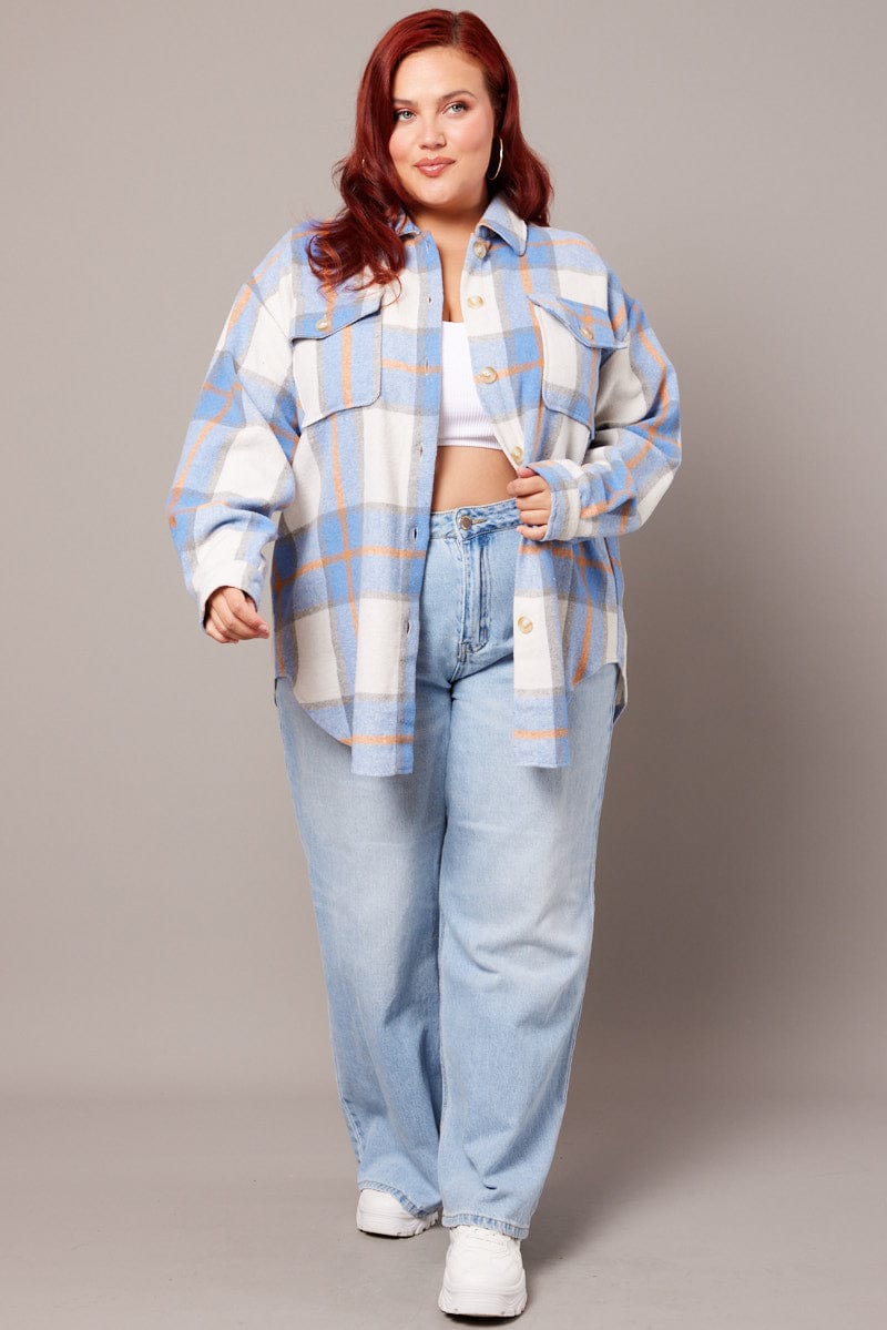 Blue Check Relaxed Shirt Long Sleeve for YouandAll Fashion