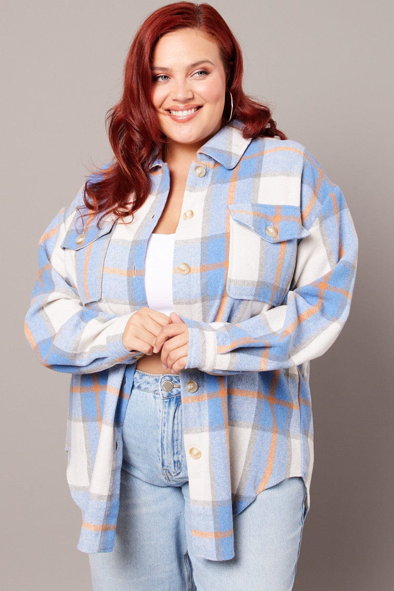 Blue Check Relaxed Shirt Long Sleeve for YouandAll Fashion