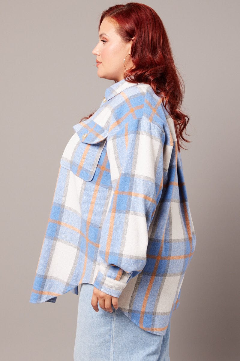 Blue Check Relaxed Shirt Long Sleeve for YouandAll Fashion