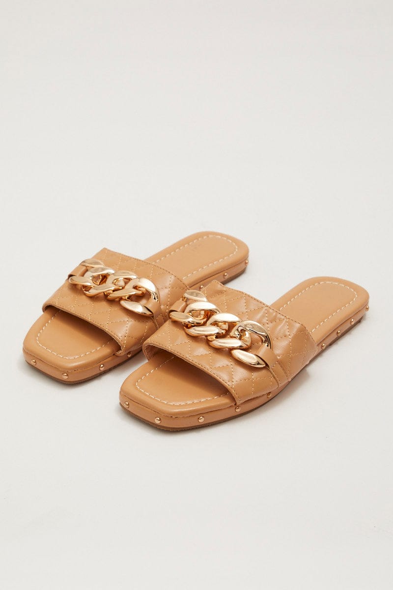 Camel Chain Decor Quilted Slides Slippers