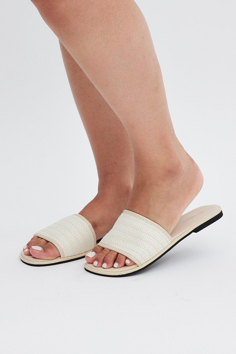 White Braided Flat Slippers Slides for YouandAll Fashion