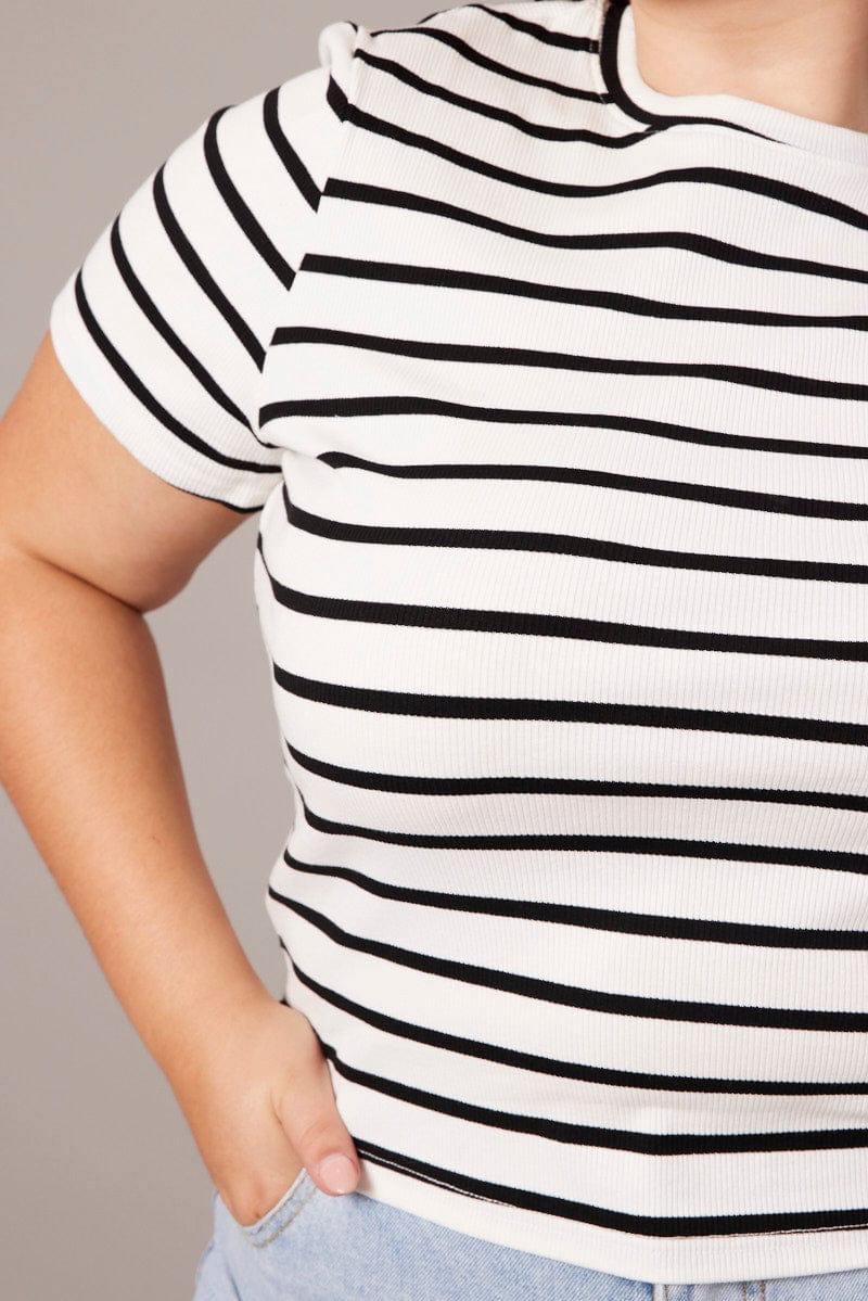 White Stripe T Shirt Short Sleeve Crew Neck for YouandAll Fashion