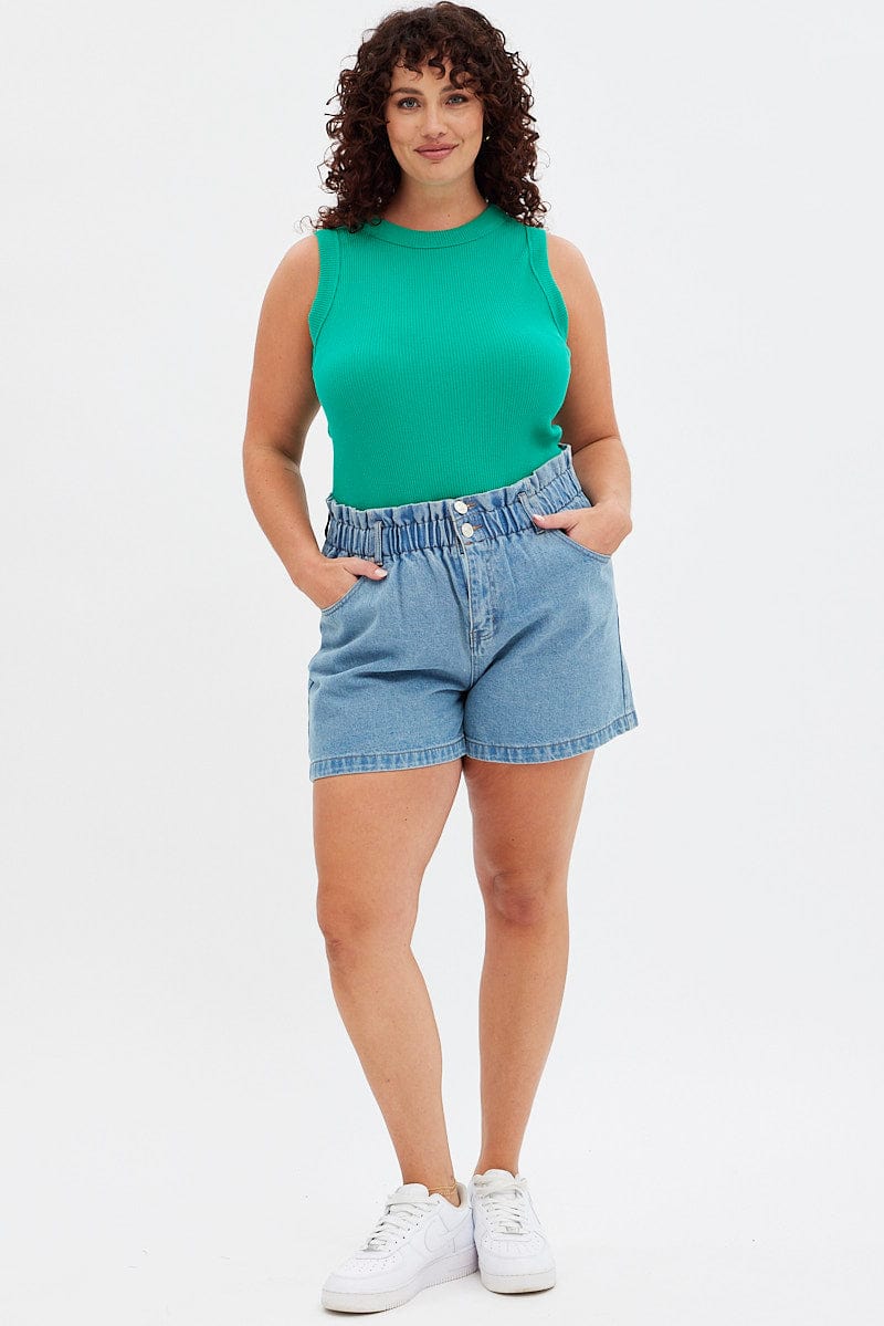 Green Tank Top Sleeveless Crew neck for YouandAll Fashion