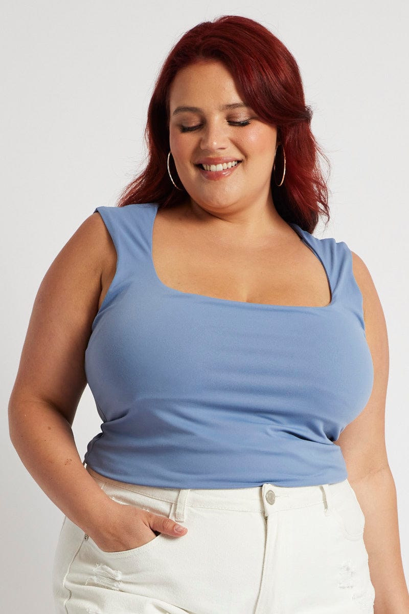 Blue Tank Top Scoop Neck Supersoft for YouandAll Fashion