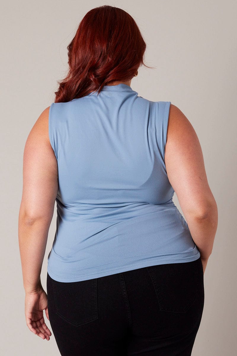 Blue Tank Top Supersoft High Neck Gathered for YouandAll Fashion