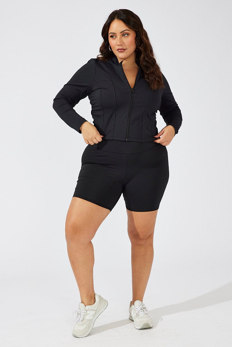 Black Zip Up Side Ruched Top for YouandAll Fashion