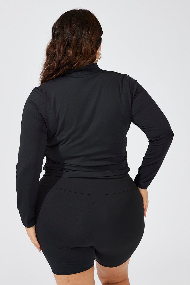 Black Zip Up Side Ruched Top for YouandAll Fashion
