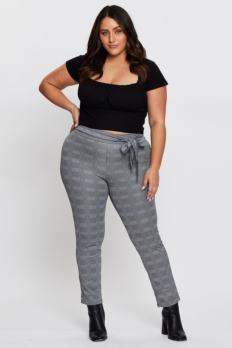 Check Leggings High Rise Waist Tie For Women By You And All