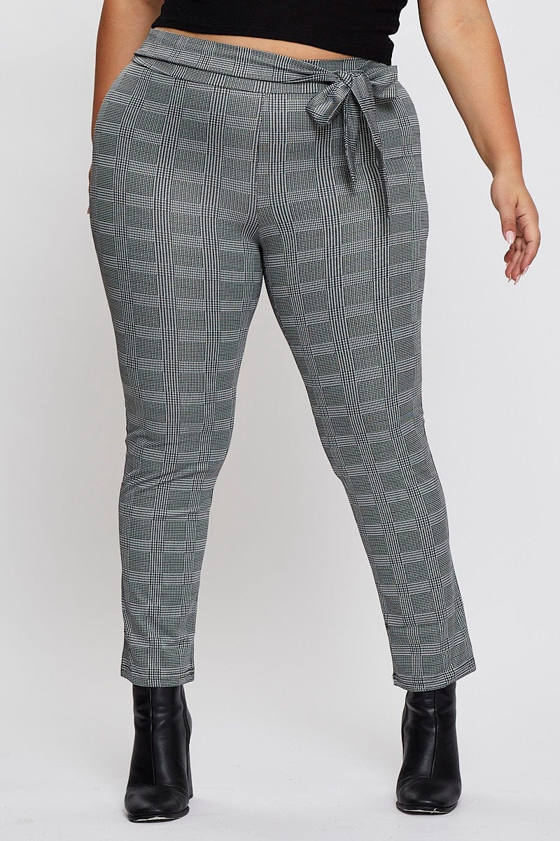 Check Leggings High Rise Waist Tie For Women By You And All