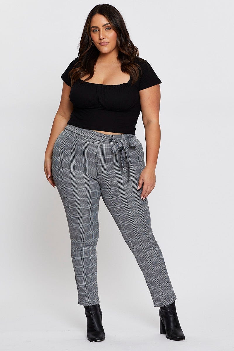 Check Leggings High Rise Waist Tie For Women By You And All