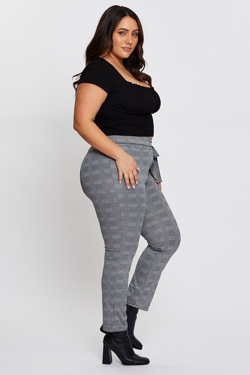 Check Leggings High Rise Waist Tie For Women By You And All