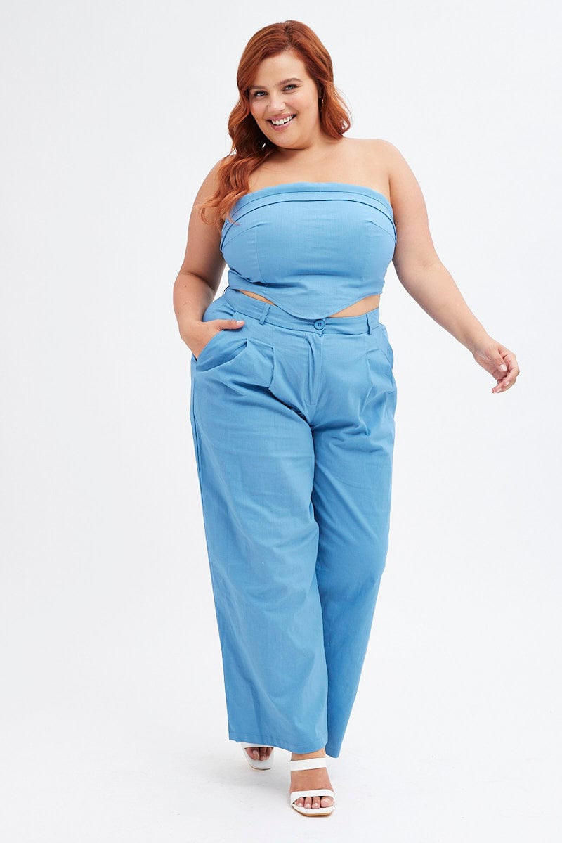 Blue Wide Leg Pants High Rise for YouandAll Fashion