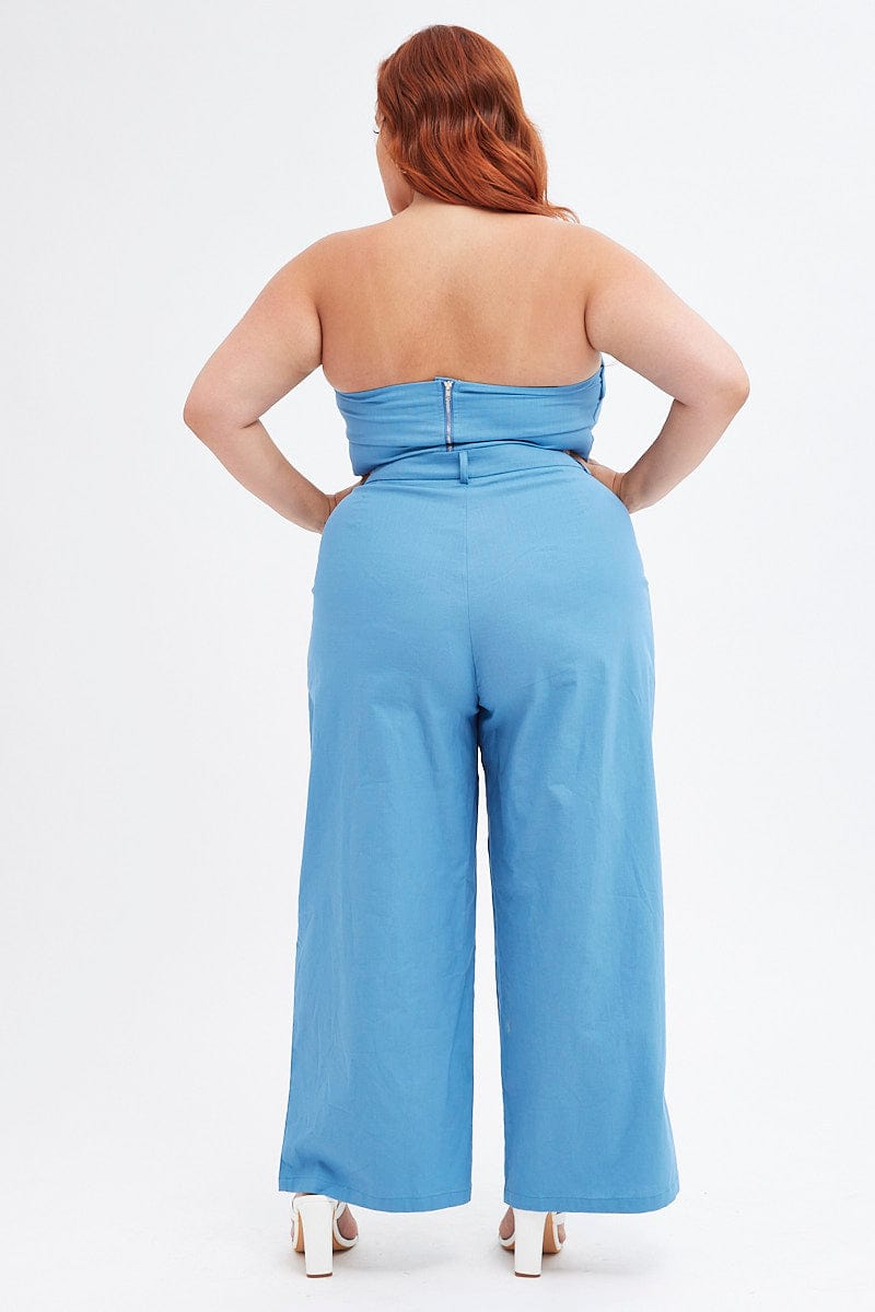 Blue Wide Leg Pants High Rise for YouandAll Fashion