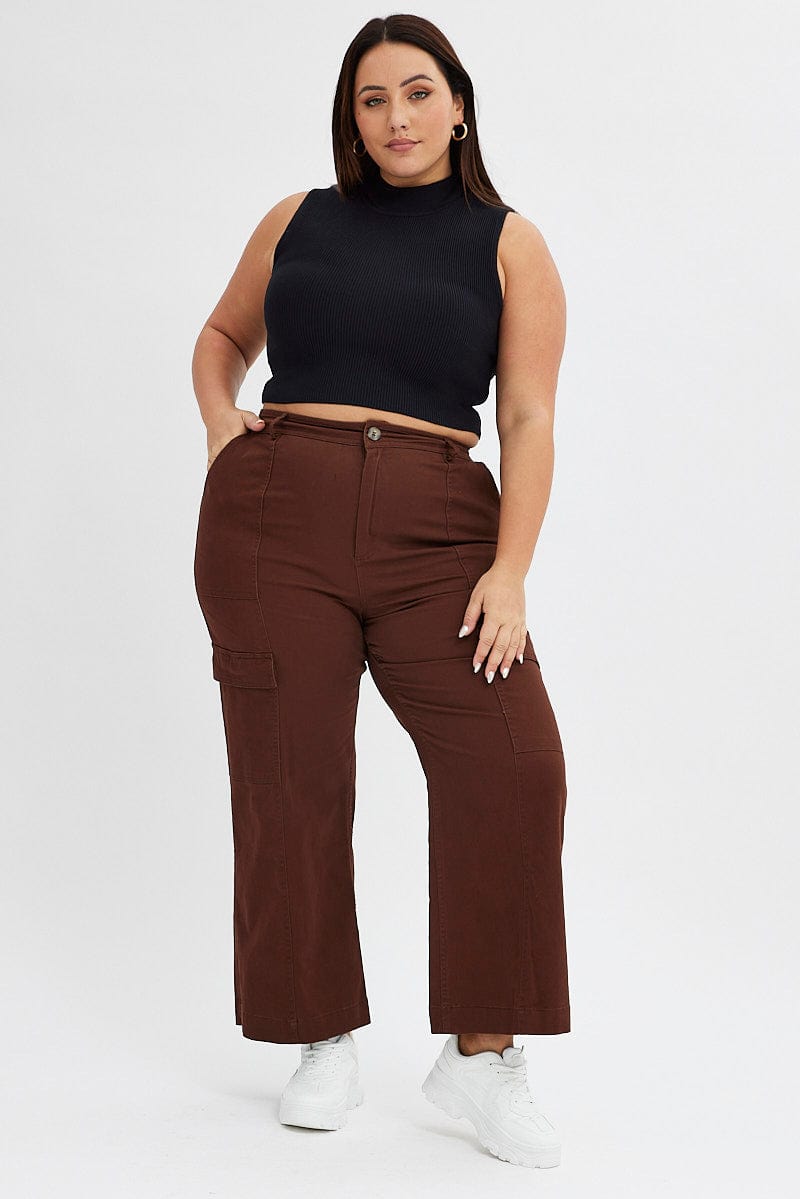 Brown Cargo Pants High Rise for YouandAll Fashion