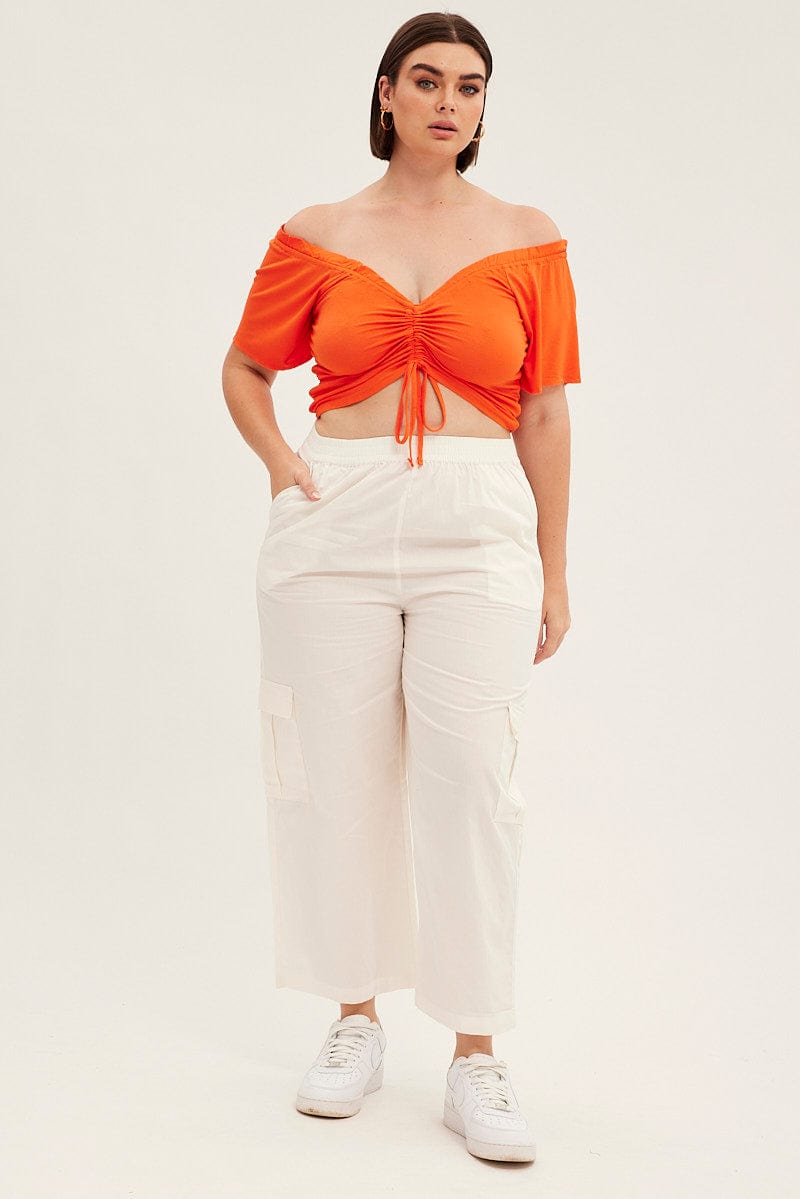 White Cargo Wide Leg Pants High Rise for YouandAll Fashion