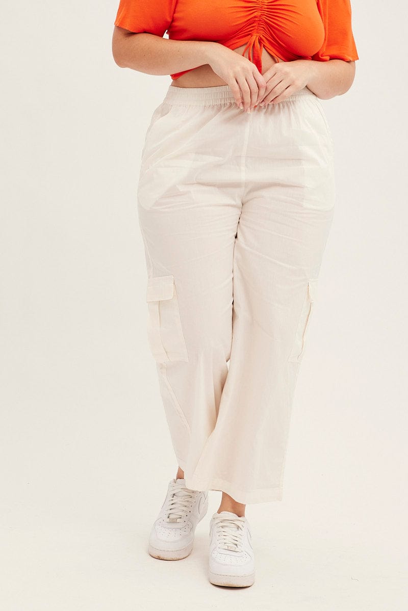 White Cargo Wide Leg Pants High Rise for YouandAll Fashion