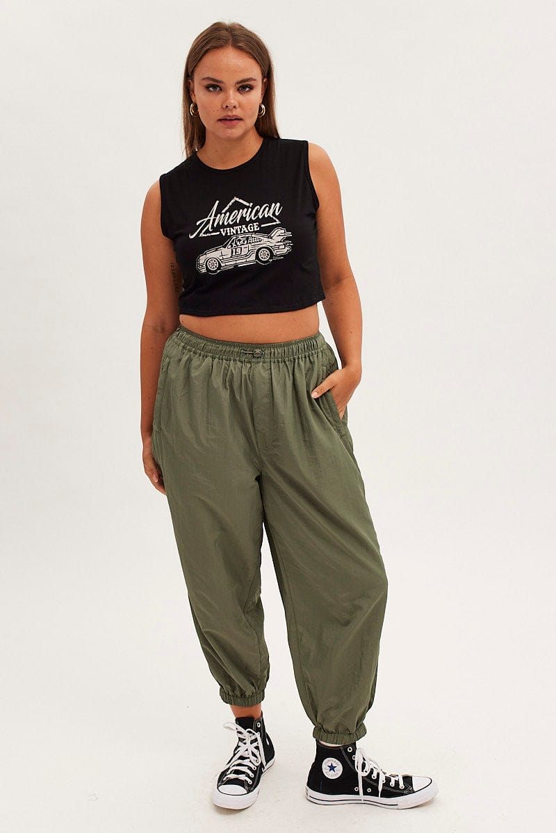 Green Parachute Cargo Pants Mid Rise for YouandAll Fashion