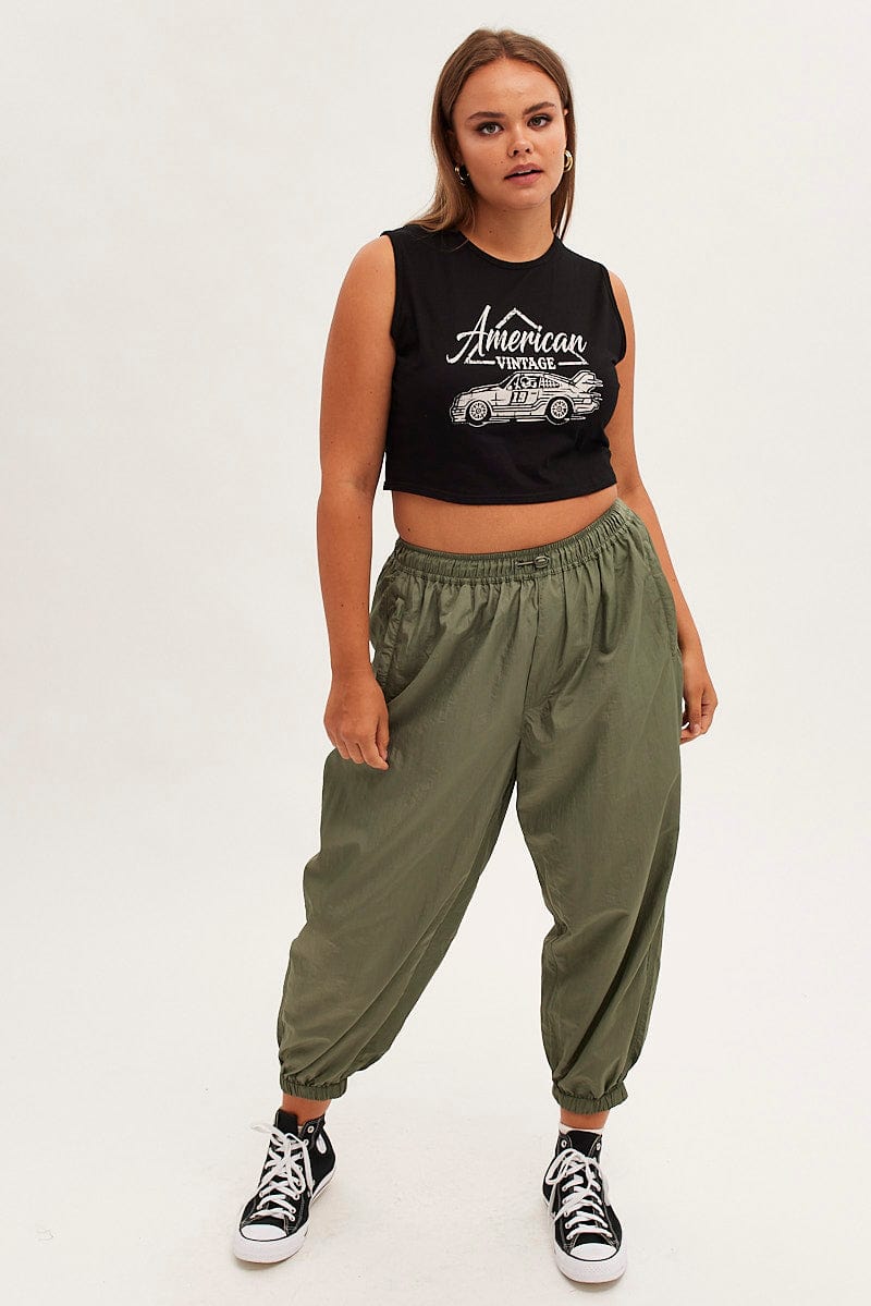 Green Parachute Cargo Pants Mid Rise for YouandAll Fashion