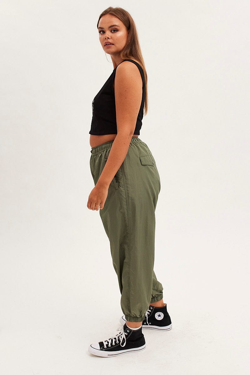 Green Parachute Cargo Pants Mid Rise for YouandAll Fashion