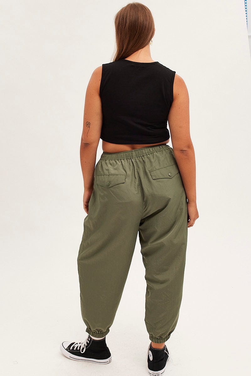 Green Parachute Cargo Pants Mid Rise for YouandAll Fashion