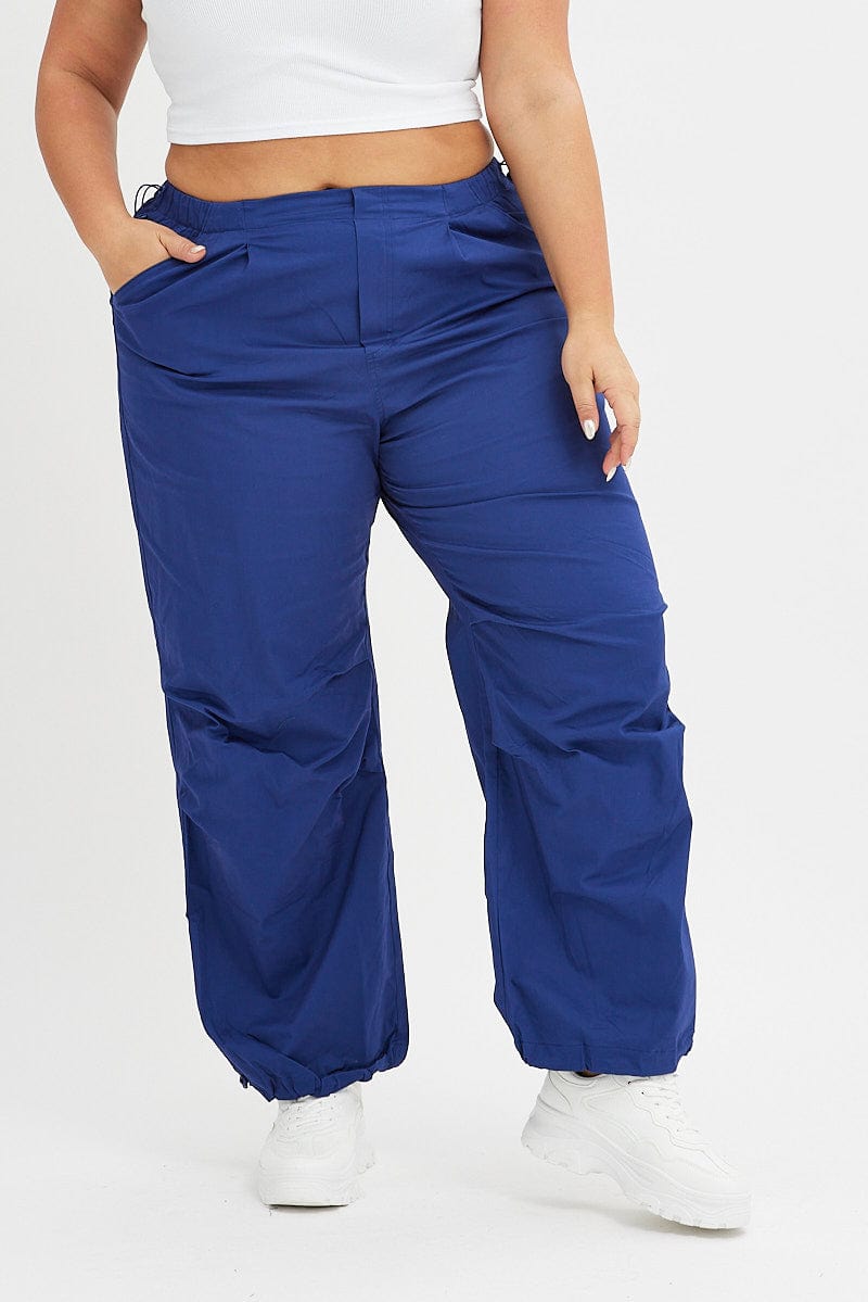 Blue Parachute Cargo Pants Low Rise for YouandAll Fashion