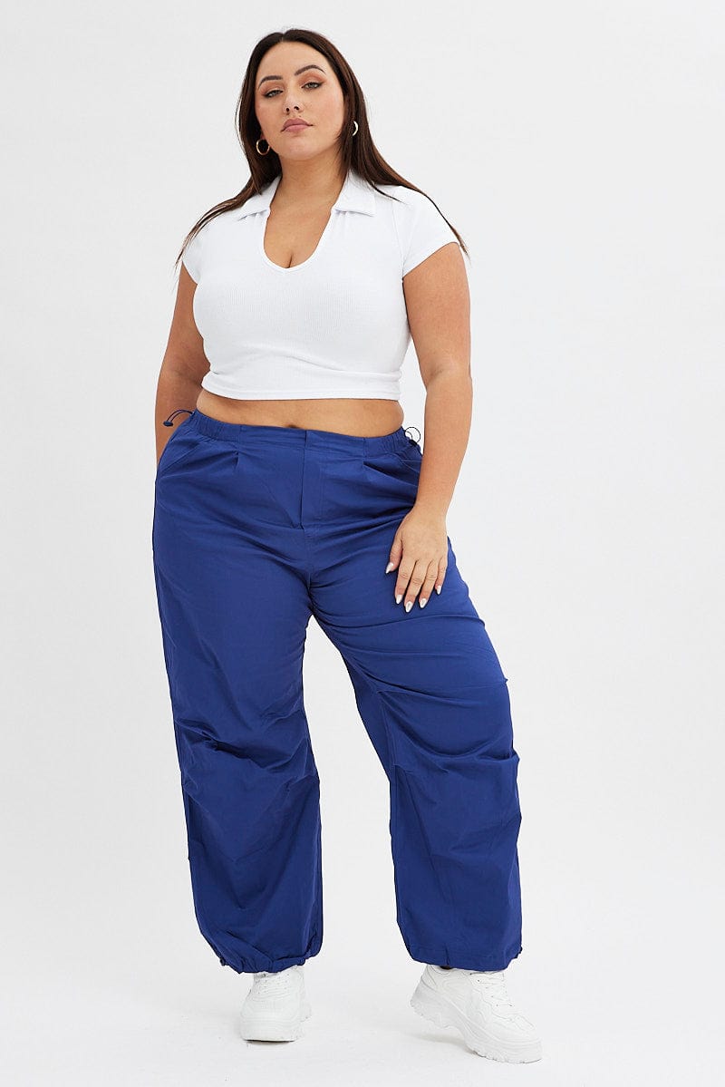 Blue Parachute Cargo Pants Low Rise for YouandAll Fashion