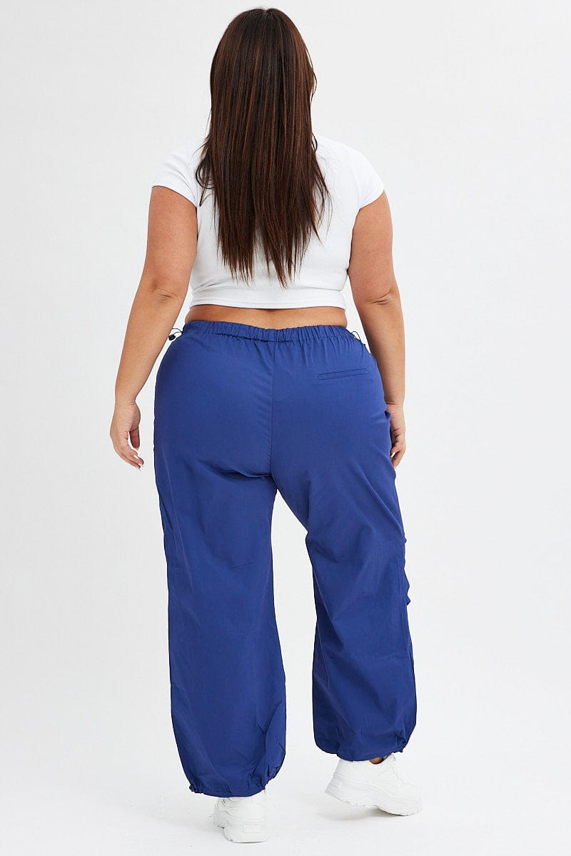 Blue Parachute Cargo Pants Low Rise for YouandAll Fashion