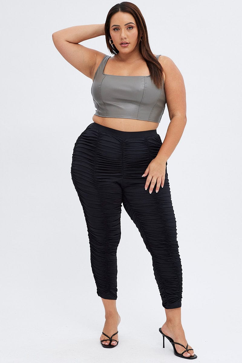 Black Ruched Leggings Fitted Jersey Elastic Waist for YouandAll Fashion
