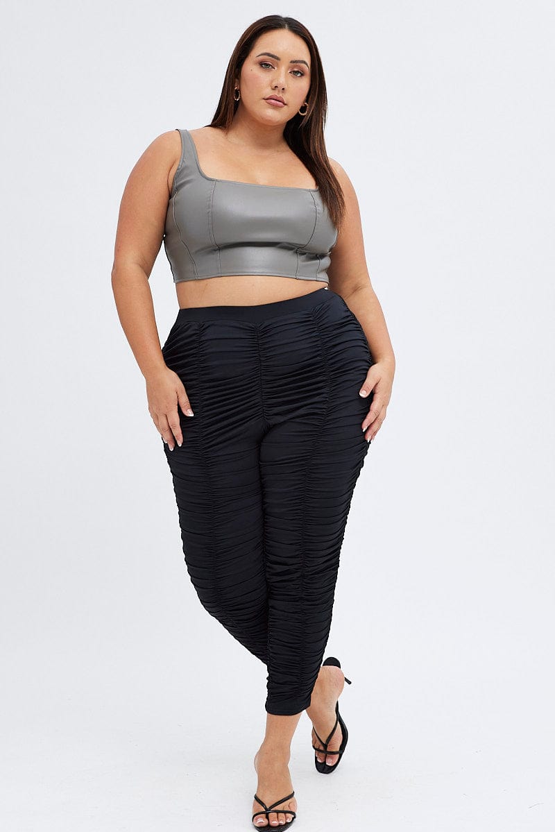 Black Ruched Leggings Fitted Jersey Elastic Waist for YouandAll Fashion