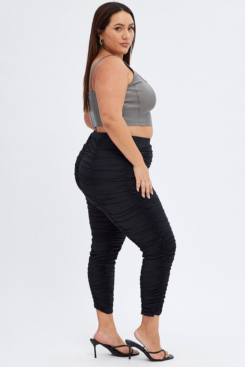Black Ruched Leggings Fitted Jersey Elastic Waist for YouandAll Fashion