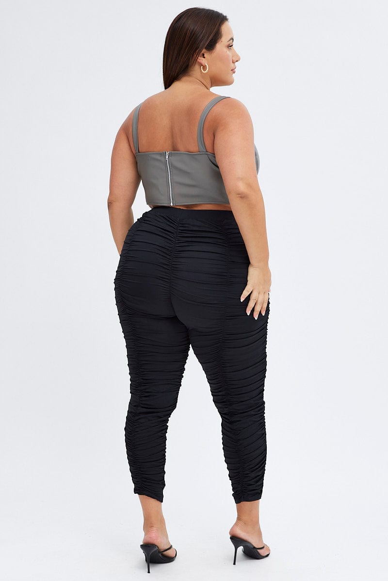 Black Ruched Leggings Fitted Jersey Elastic Waist for YouandAll Fashion
