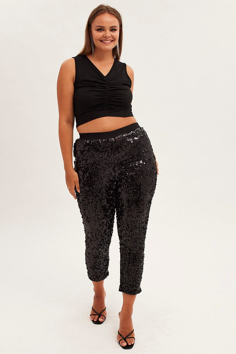 BLACK Sequin Leggings Pull On Stretch for YouandAll Fashion