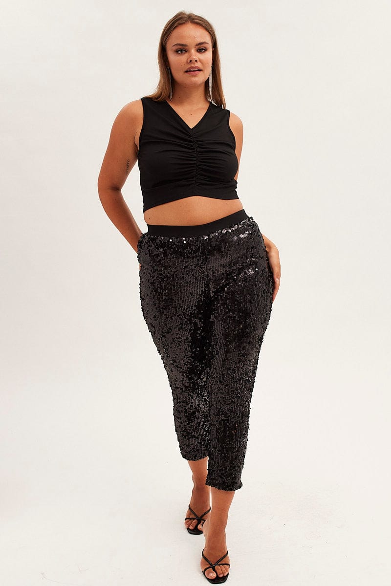 BLACK Sequin Leggings Pull On Stretch for YouandAll Fashion