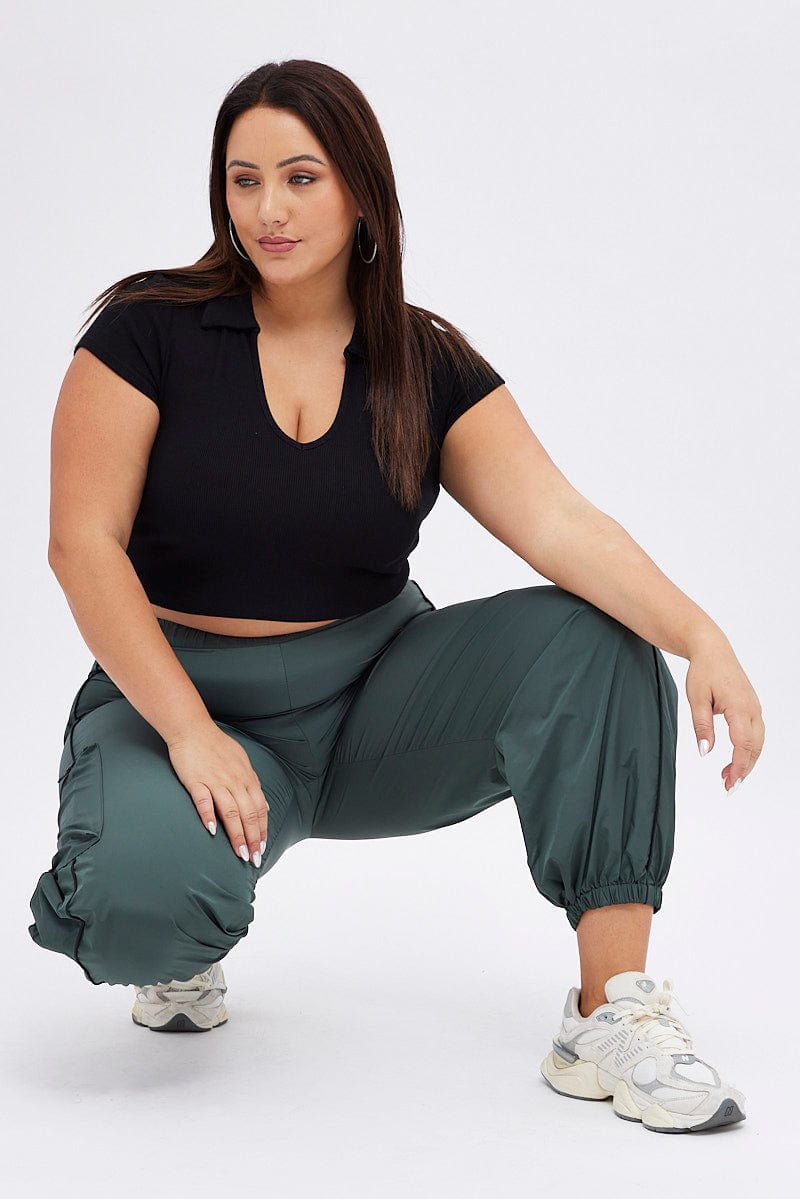Grey Parachute Pants Piping Side Elastic Hem for YouandAll Fashion