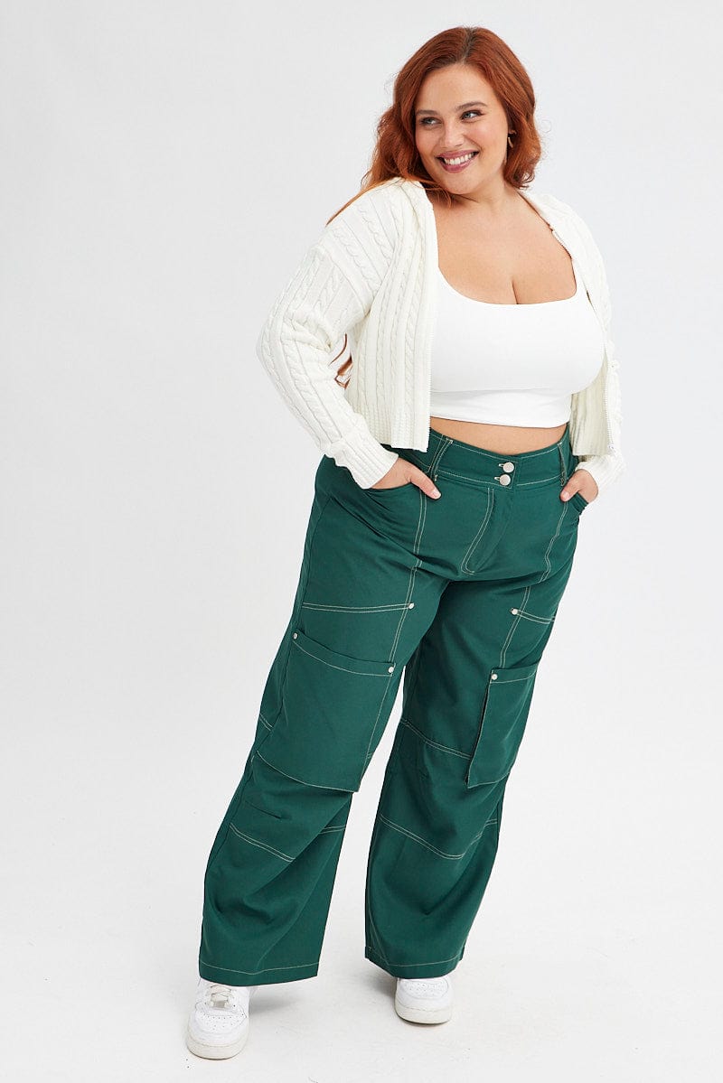 Green Cargo Pant Wide Leg Contrast Stitch for YouandAll Fashion