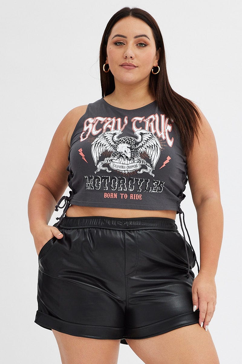 Black Faux Leather Shorts Athletic Waist for YouandAll Fashion